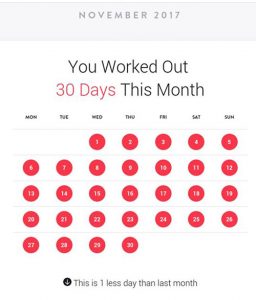 November progress report, noting that I worked out one fewer day compared to October